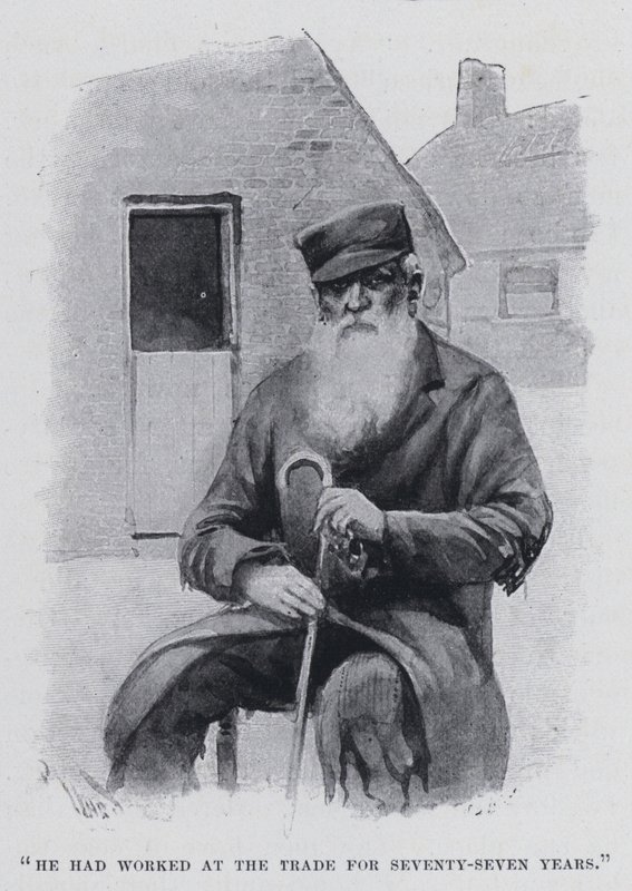 "Han hade arbetat på handeln i sjuttiosju år" (s/v foto) av Harold Hume Piffard