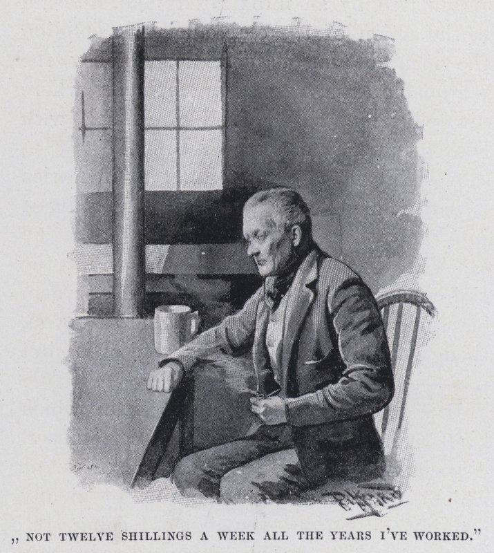 "Inte tolv shilling i veckan alla år jag har jobbat" (s/v-bild) av Harold Hume Piffard