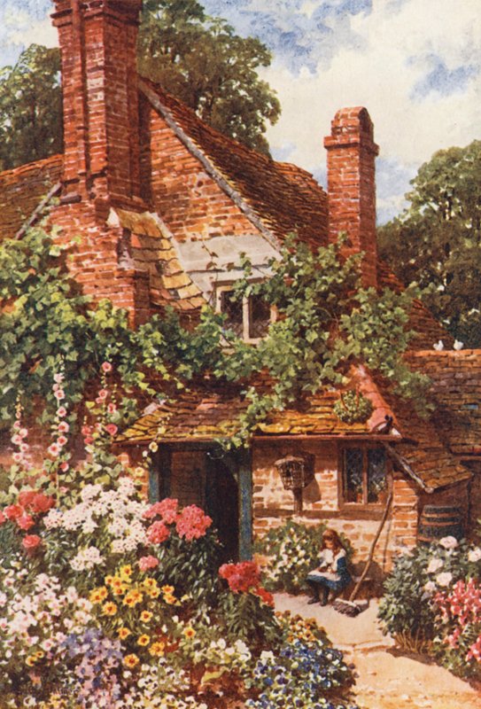 A Cottage Home, Compton (färglitografi) av Harold Sutton Palmer