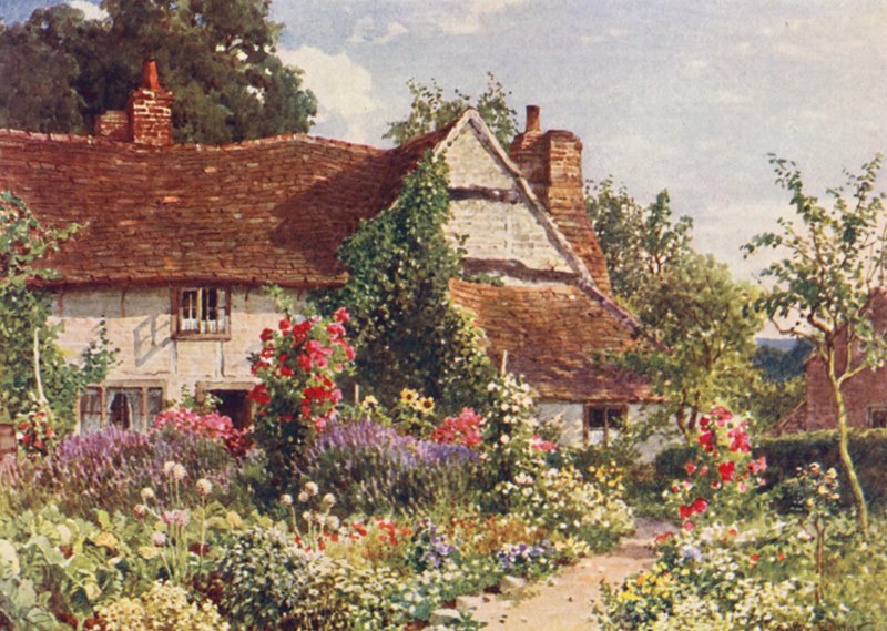 En stuga nära Bisley (färglitografi) av Harold Sutton Palmer