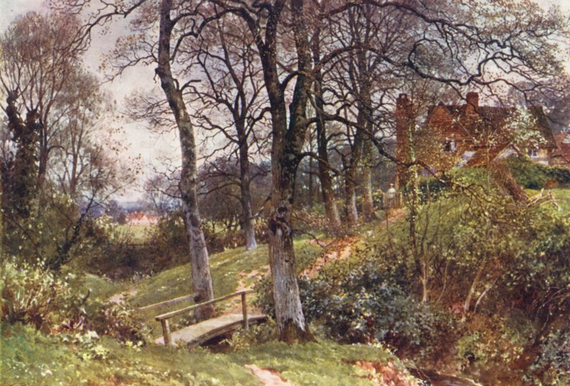 En väg till byn, Ockley (färglitografi) av Harold Sutton Palmer