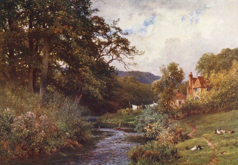 En bäck nära Shalford (färglitografi) av Harold Sutton Palmer