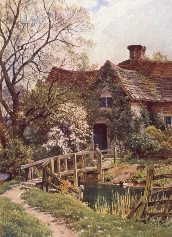 En gammal stuga nära Ockley (färglitografi) av Harold Sutton Palmer