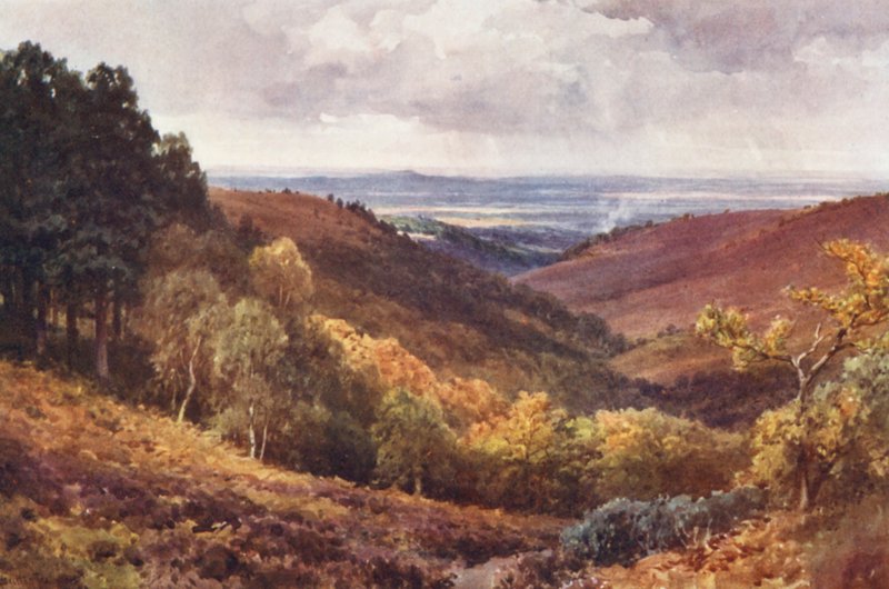 Hindhead, The Punchbowl, vy mot norr (färglitografi) av Harold Sutton Palmer