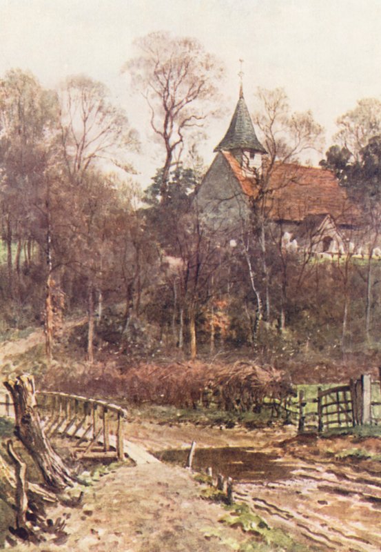 Pyrford Church, nära Woking (färglitografi) av Harold Sutton Palmer