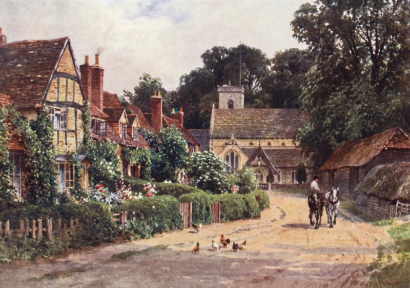 Byn Betchworth, nära Dorking (färglitografi) av Harold Sutton Palmer