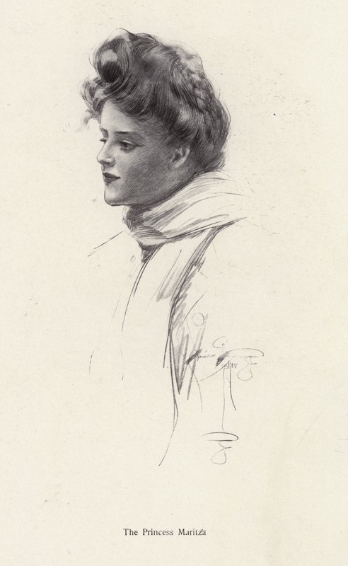 En karaktär, grevinnan Frina Mavrodin från romanen, Prinsessan Moritza, av Percy Brebner (litho) av Harrison Fisher