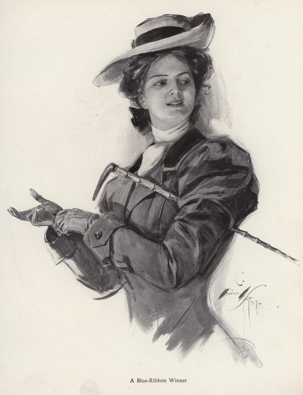 Blått band vinnare hästkvinna (litho) av Harrison Fisher