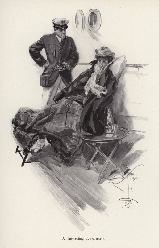 Kapten ombord på ett fartyg som pratar med en konvalescent kvinna (litho) av Harrison Fisher