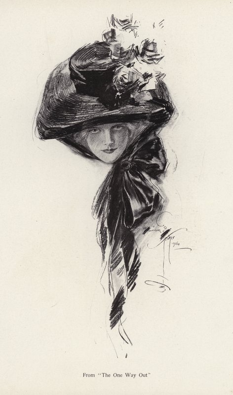 Karaktär från romanen, The One Way Out, av Bettina Von Hutten (litho) av Harrison Fisher