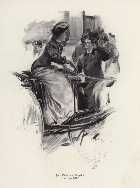 Karaktärerna Jane Cable och Graydon från romanen Jane Cable, av George Barr McCutcheon (litho) av Harrison Fisher