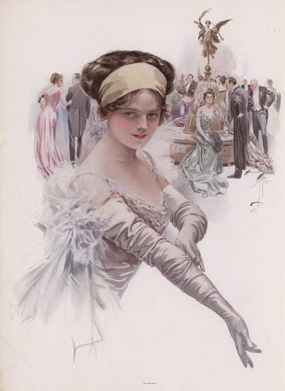 Debutant på en bal (färg litho) av Harrison Fisher