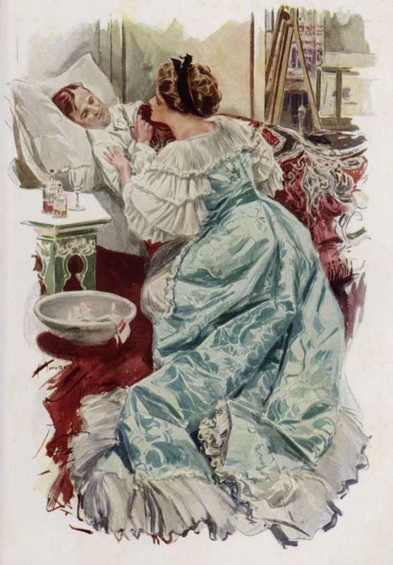 Illustration för When a Man Marries av Mary Roberts Rinehart (färg litho) av Harrison Fisher