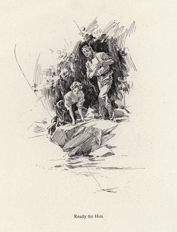 Man och kvinna som fiskar i en flod eller bäck (litho) av Harrison Fisher