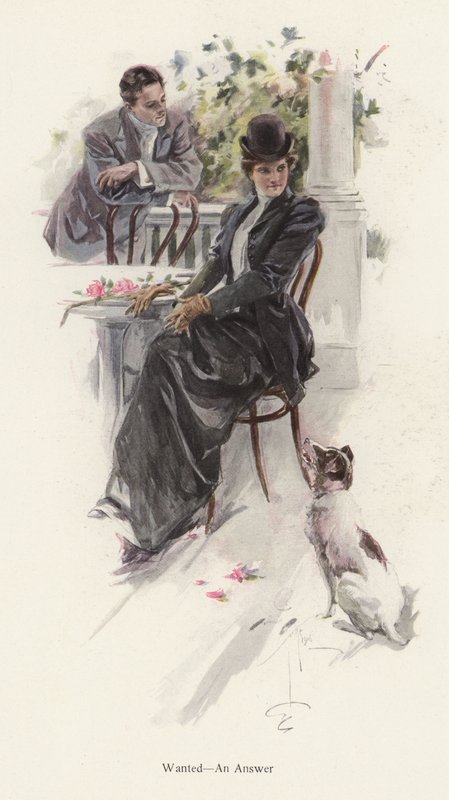 Man väntar på svar från en ung kvinna (färg litho) av Harrison Fisher