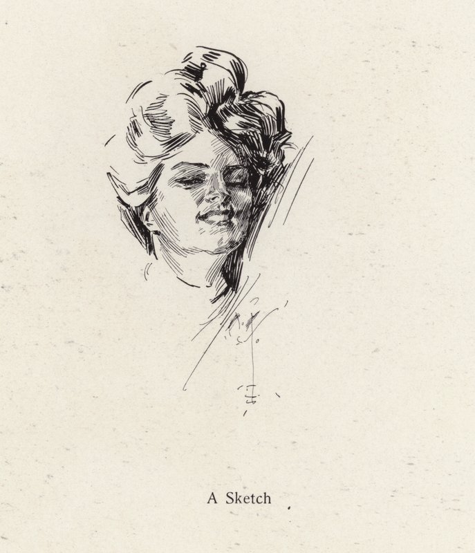 Pennskiss porträtt av en kvinna (litho) av Harrison Fisher