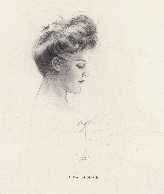 Porträtt av en kvinna i profil (litho) av Harrison Fisher