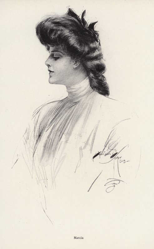 Porträtt av en kvinna vid namn Marcia (litho) av Harrison Fisher