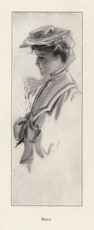 Porträtt av en kvinna som heter Nancy (litho) av Harrison Fisher