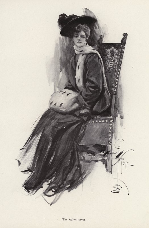 Porträtt av en kvinna som bär vinterkläder (litho) av Harrison Fisher