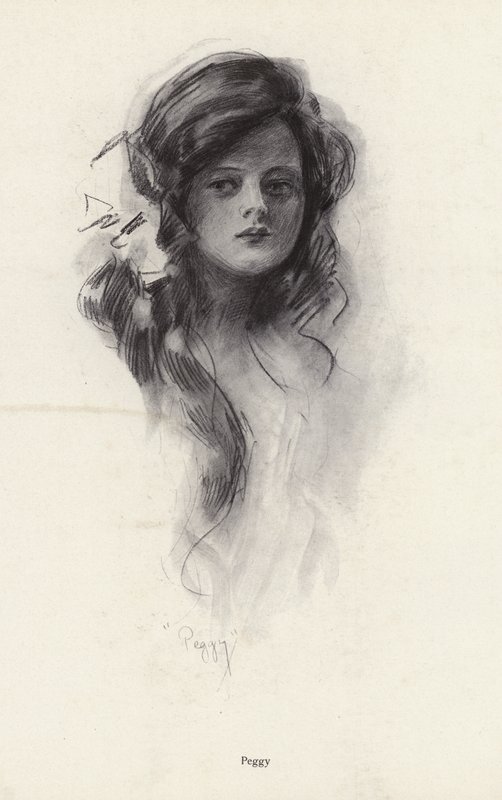 Porträtt av en ung flicka som heter Peggy (litho) av Harrison Fisher
