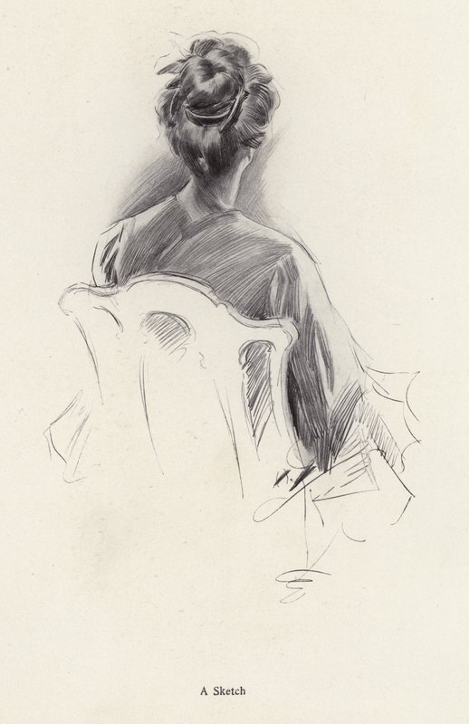 Bakifrån porträtt av en kvinna (litho) av Harrison Fisher