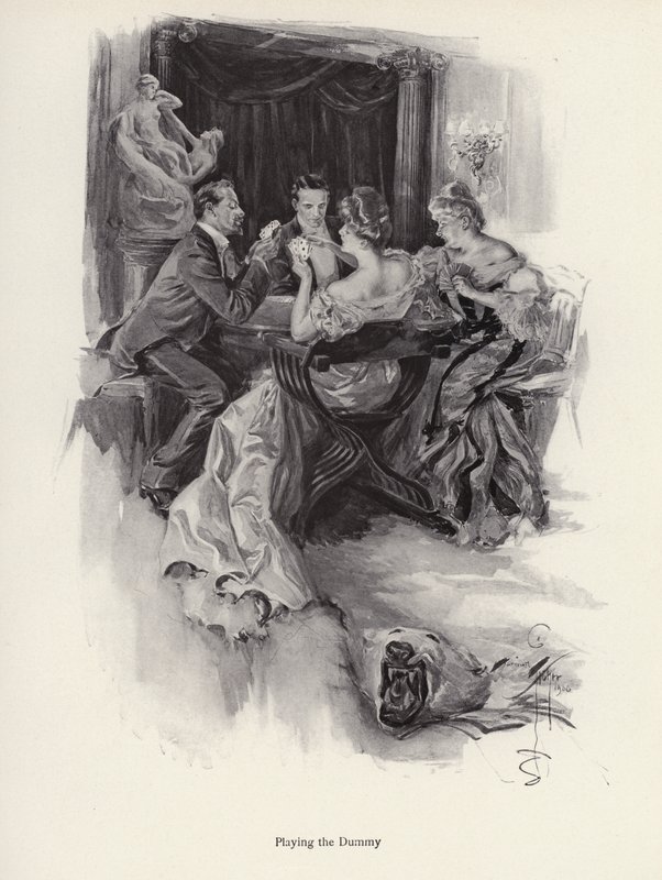 Två par som spelar kort på en kvällsfest (litho) av Harrison Fisher
