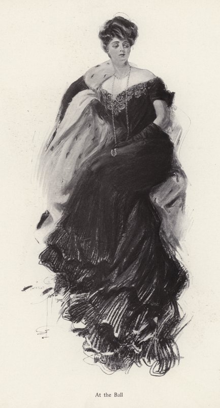 Kvinna i aftonklänning på en bal (litho) av Harrison Fisher