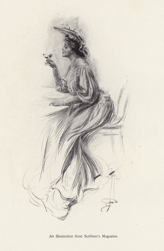 Kvinna med en drink (litho) av Harrison Fisher