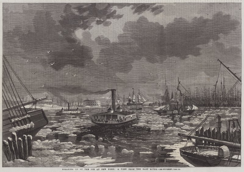 Breaking up of the Ice i New York, en utsikt från East River av Harry Fenn