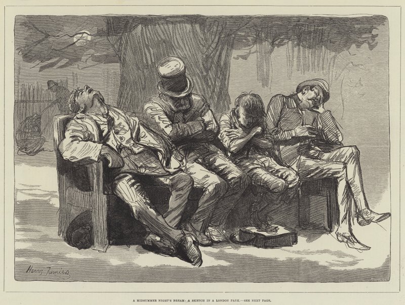 En midsommarnattsdröm, en skiss i en London Park av Harry Furniss