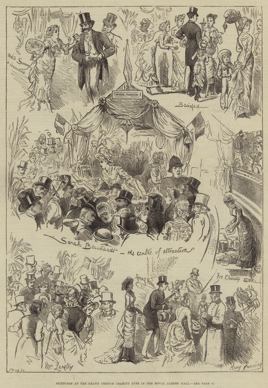 Skisser vid den stora franska välgörenhetsfesten i Royal Albert Hall av Harry Furniss