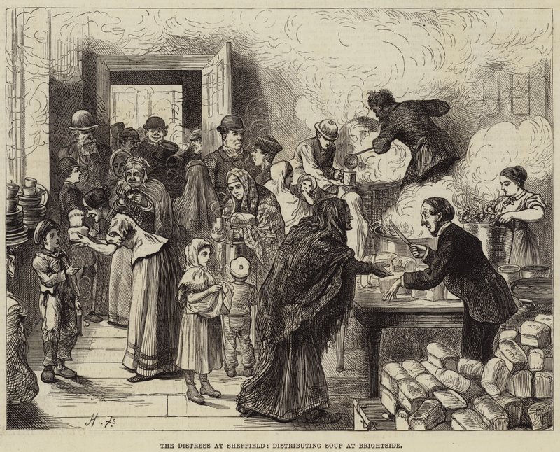 The Distress i Sheffield, distribuerar soppa på Brightside av Harry Furniss