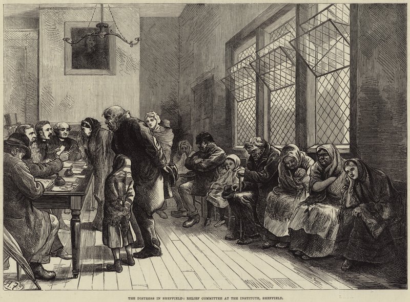 The Distress in Sheffield, Relief Committee vid Institutet, Sheffield av Harry Furniss