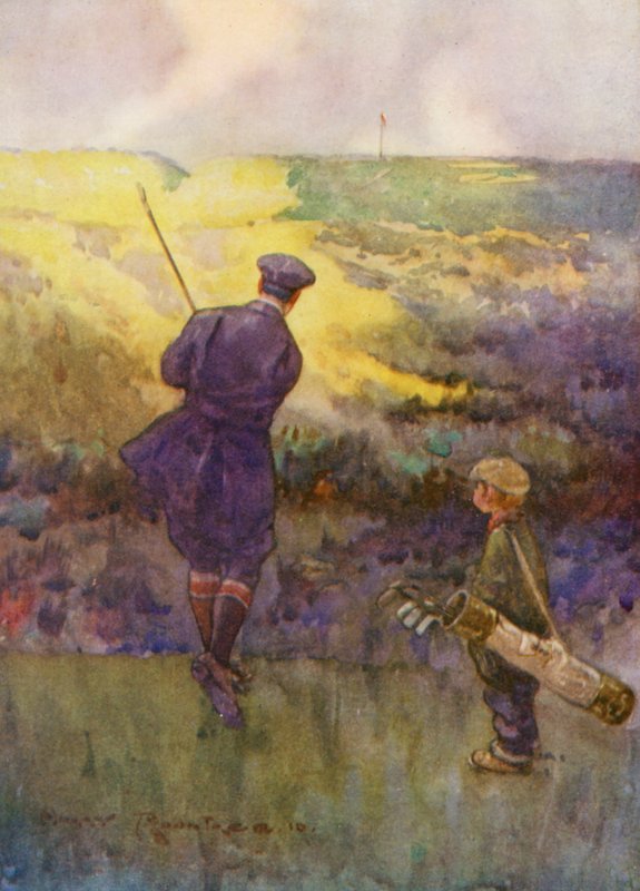 Golfbanor: Deal, spelar på "Sandy Parlour" (färglitografi) av Harry (1878-1950) Rountree