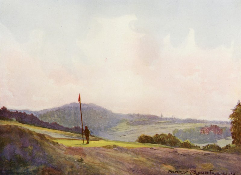 Golfbanor: Forest Row, den femtonde greenen (färglitografi) av Harry (1878 1950) Rountree
