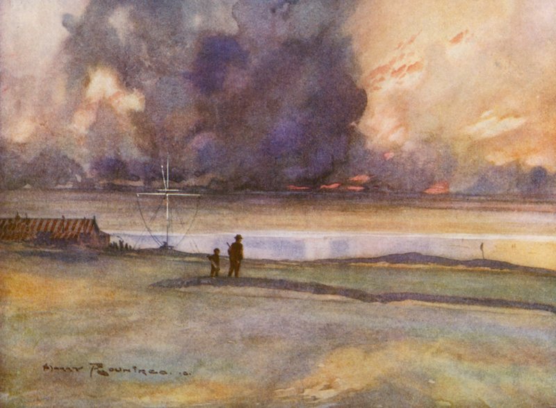 Golfbanor: Porthcowl, på väg till den artonde greenen (färglitografi) av Harry (1878 1950) Rountree