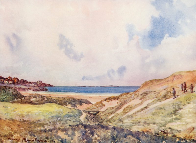Golfbanor: Portrush, på väg mot sjuttonde greenen (färglitografi) av Harry (1878 1950) Rountree