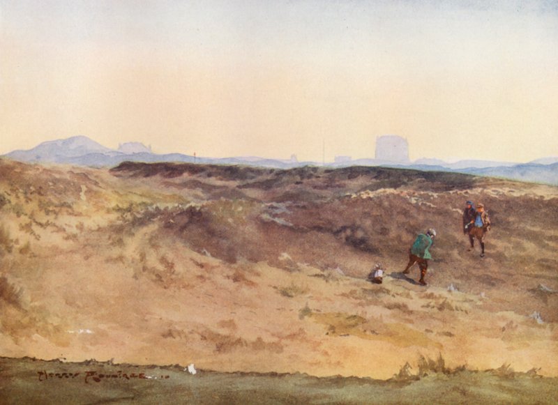 Golfbanor: Sandwich, "Sahara" (färglitografi) av Harry (1878 1950) Rountree