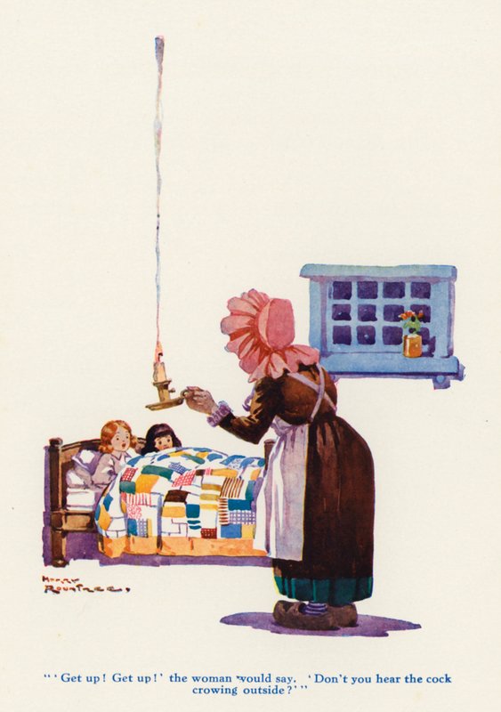 Änkan och hennes små jungfrur (färg litho) av Harry Rountree