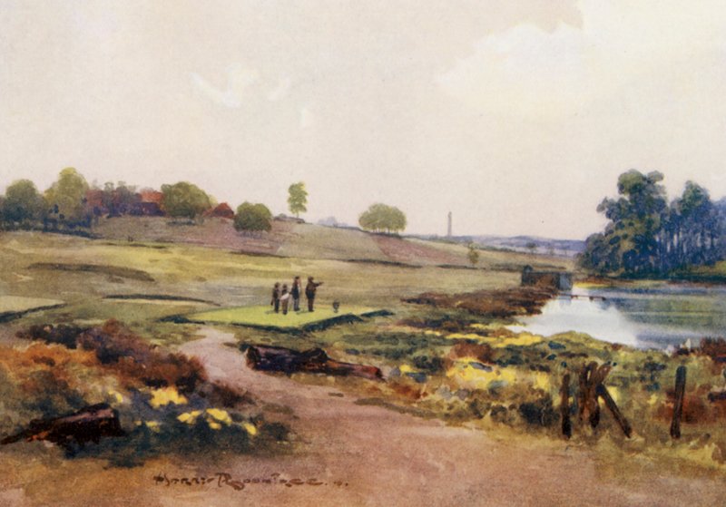 Golfbanor: Handsworth, första utslagsplatsen (färglitografi) av Harry (1878 1950) Rountree