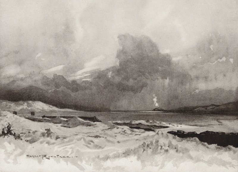 Golfbanor: Harlech, vy över fjärde hålet (litografi) av Harry (1878 1950) Rountree