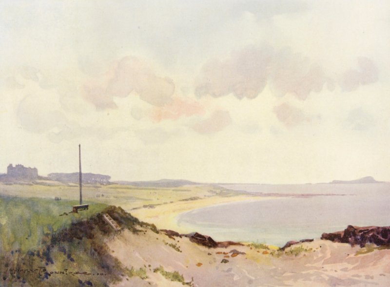 Golfbanor: North Berwick, andra tee (färglitografi) av Harry (1878 1950) Rountree
