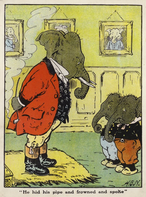 "Han gömde sin pipa och rynkade pannan och talade" (färg litho) av Harry B Neilson