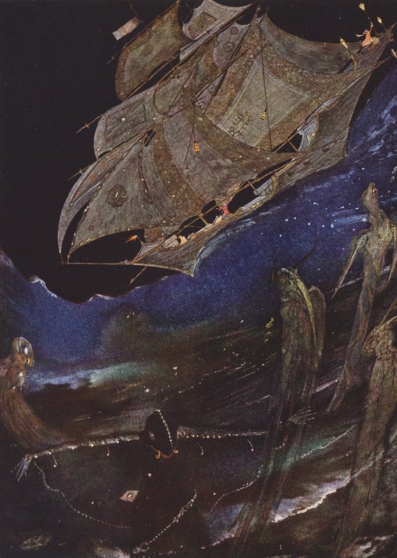 Edgar Allan Poe: MS hittades i en flaska (färglitografi) av Harry Clarke