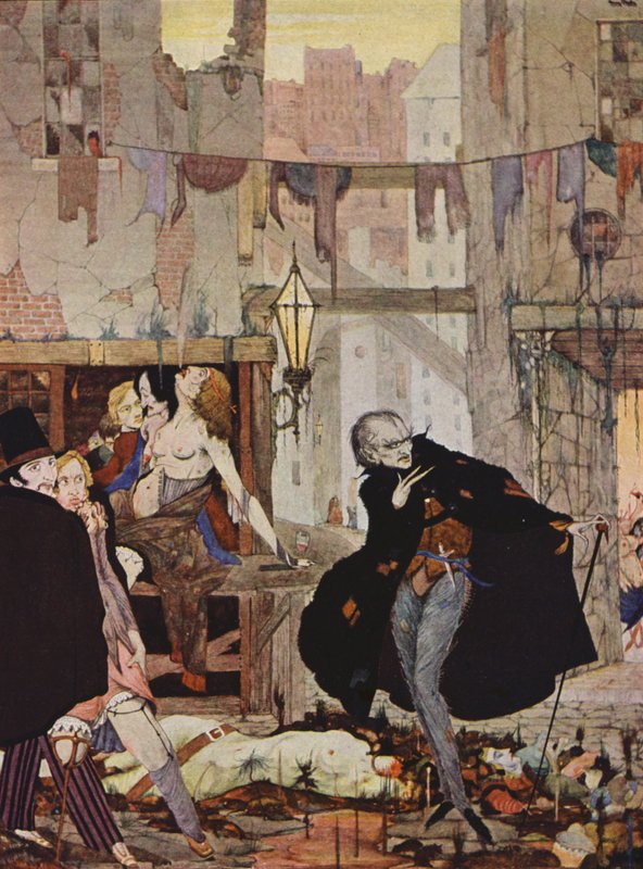 Edgar Allan Poe: Mannen i folkmassan (färglitografi) av Harry Clarke