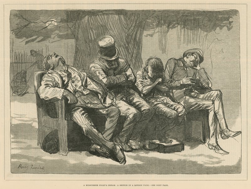 En midsommarnattsdröm: En skiss i en park i London (gravyr) av Harry Furniss