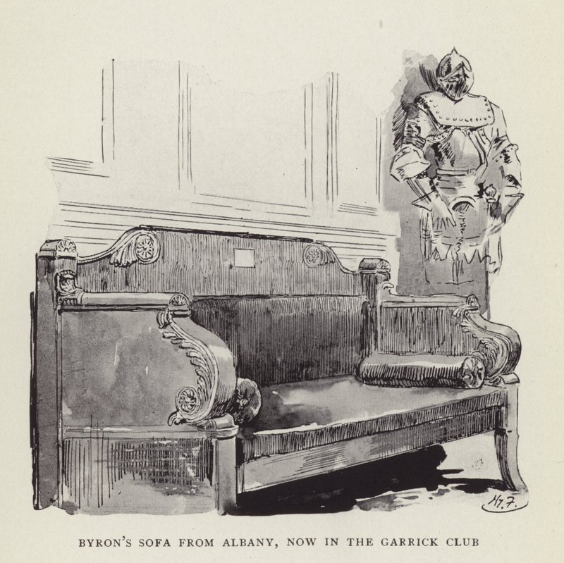 Byrons soffa från Albany, nu i Garrick Club av Harry Furniss