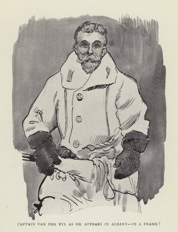 Kapten Van der Byl när han dyker upp i Albany, i en ram! av Harry Furniss