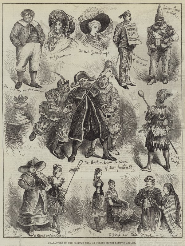 Karaktärer i maskeradbalen på Colney Hatch Lunatic Asylum av Harry Furniss